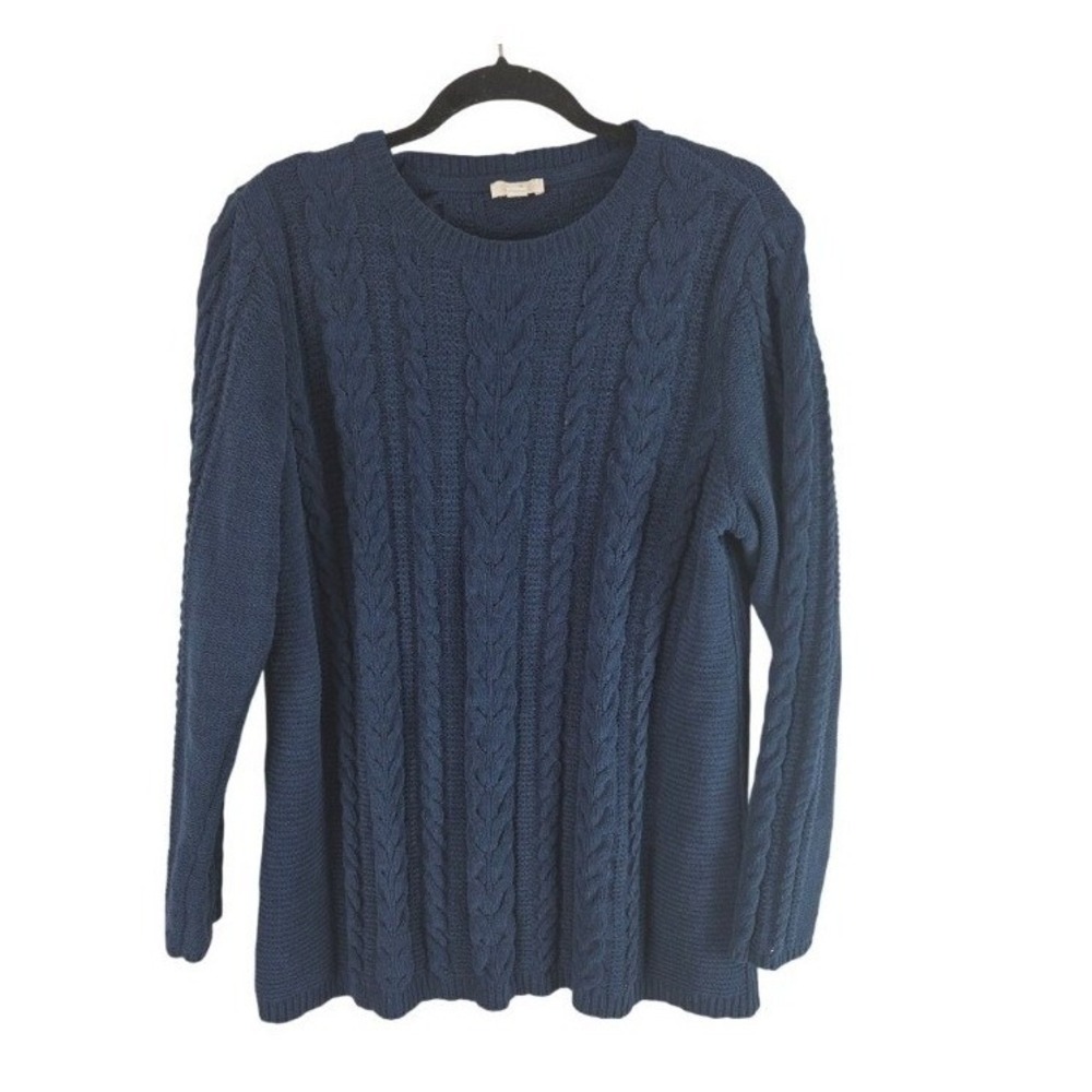 J. Jill Womens Navy Blue Chenille Cable Knit Crew Neck Pullover Sweater Medium